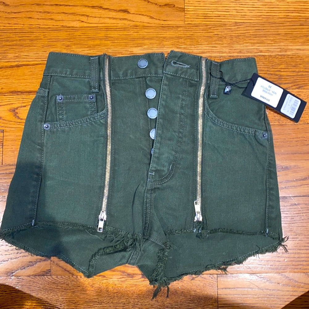 Navy Green High Rise Jean Shorts